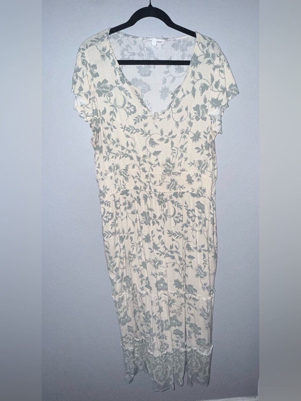 Lucky Brand Boho Smocked Waist Floral Maxi Dress Beige & Blue 2X Like New